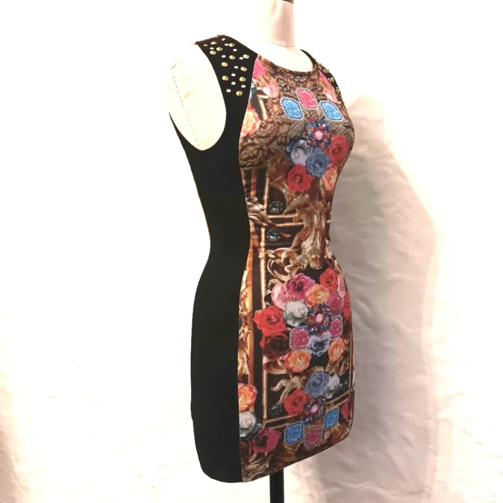 Vintage Y2K Cherubs, roses, & jewels dress with studs. Small. Body Central